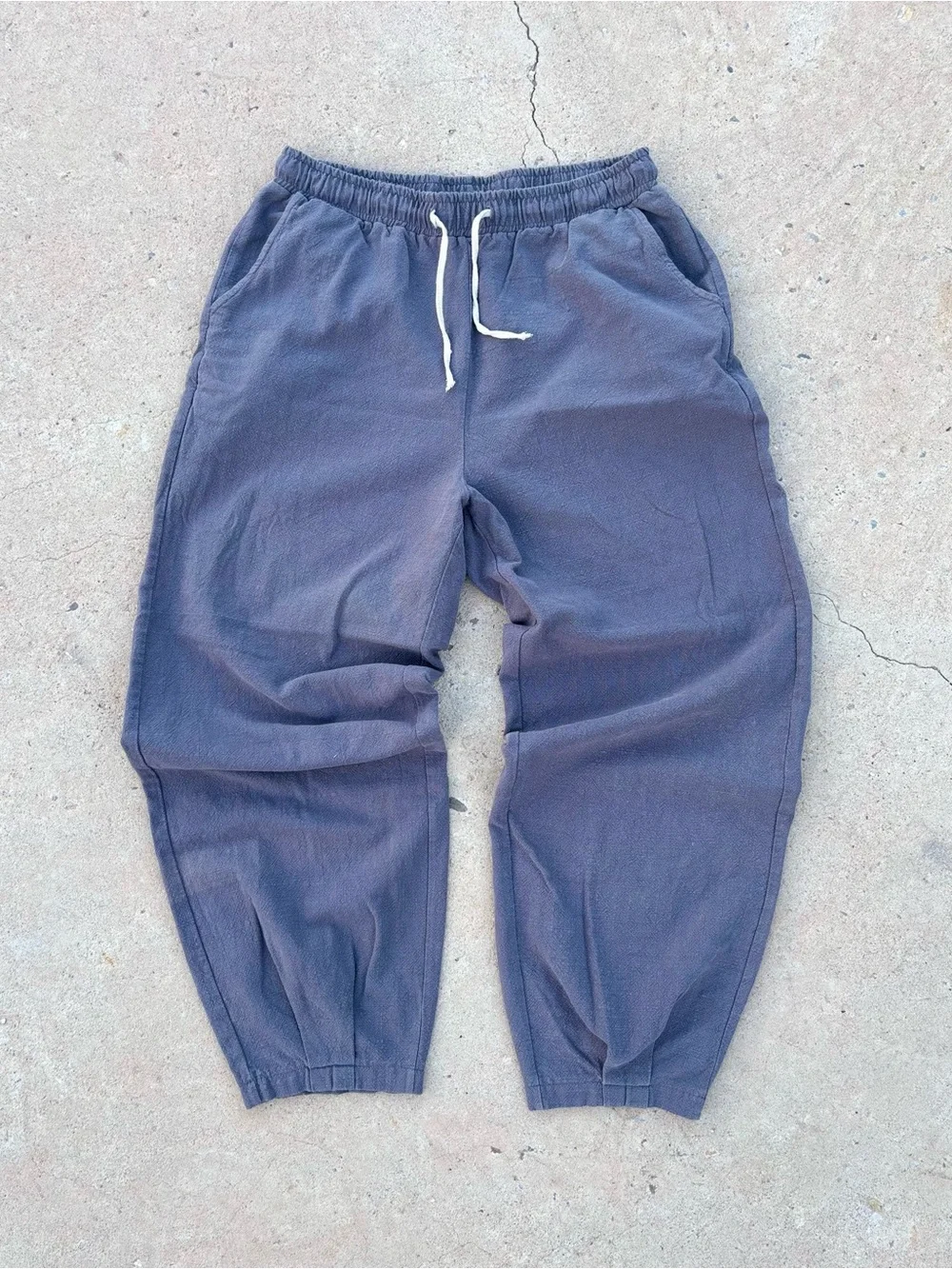 IXIMO XL Linen Cotton Barrel Pants Gray Balloon Leg Lagenlook.
